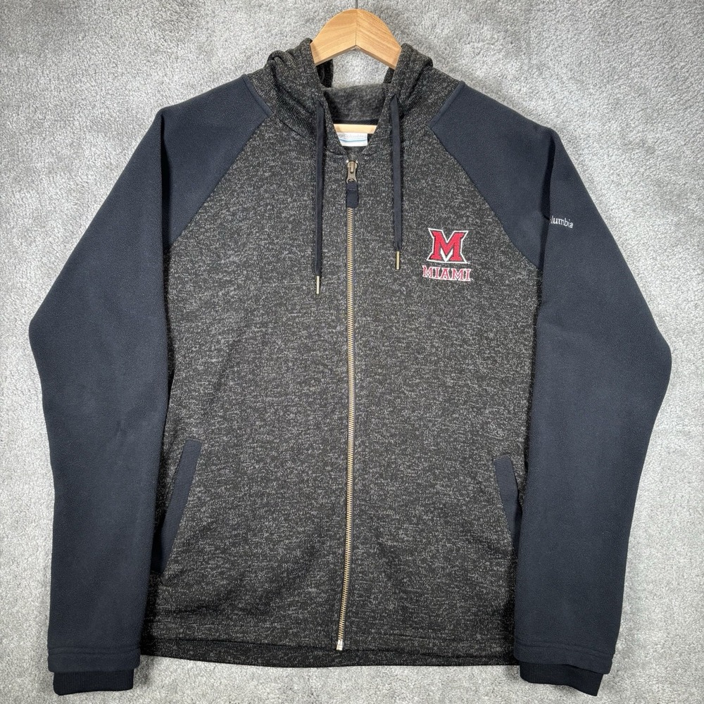 Columbia Miami Redhawks Hoodie Sweatshirt Womens XL Gray Black Raglan Full Zip